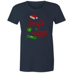 Santa Is Judging You - Womens T-shirt Navy Womens Christmas T-shirt Christmas Printed In Australia