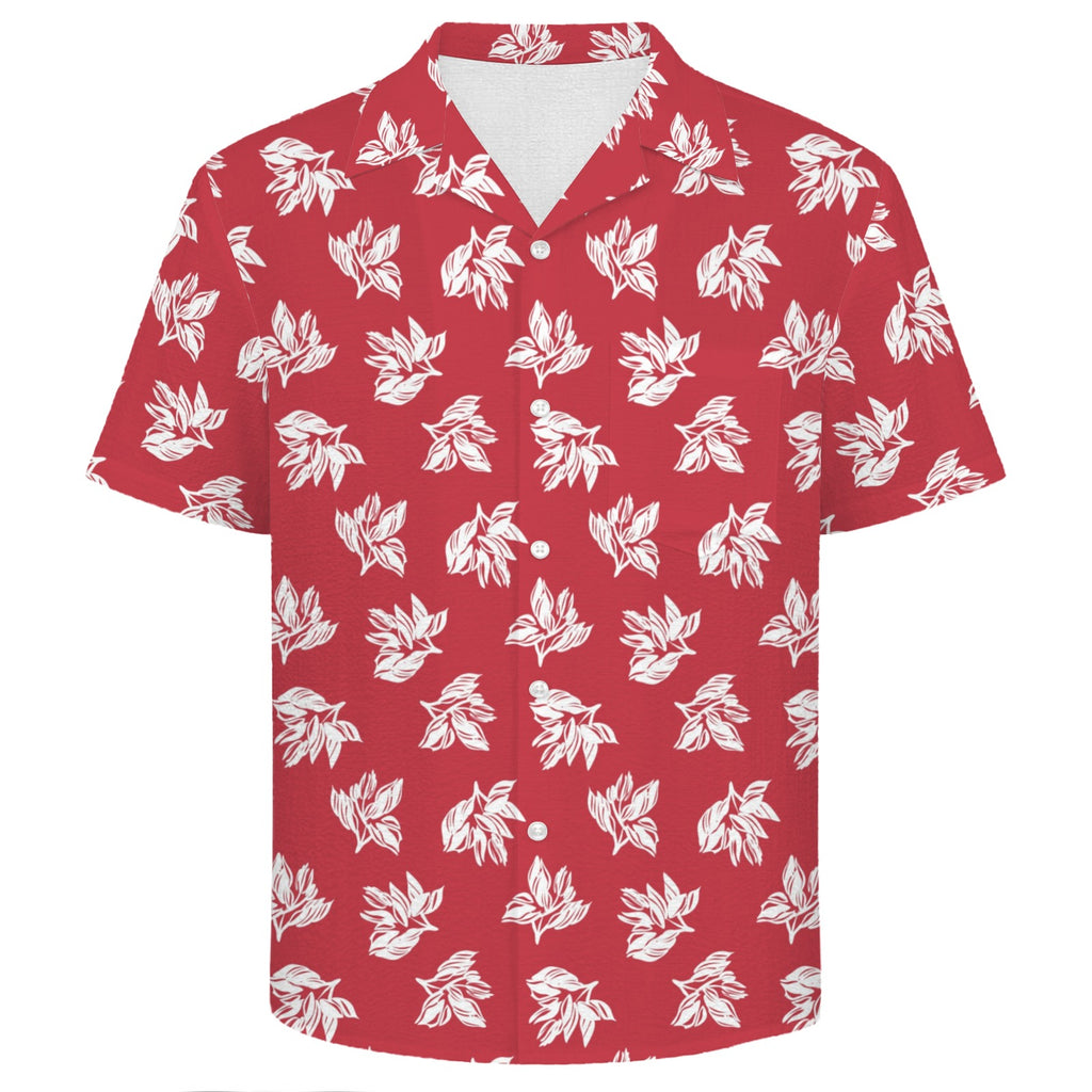 Red Retro Foliage Men's Crinkle Hawaiian Shirt