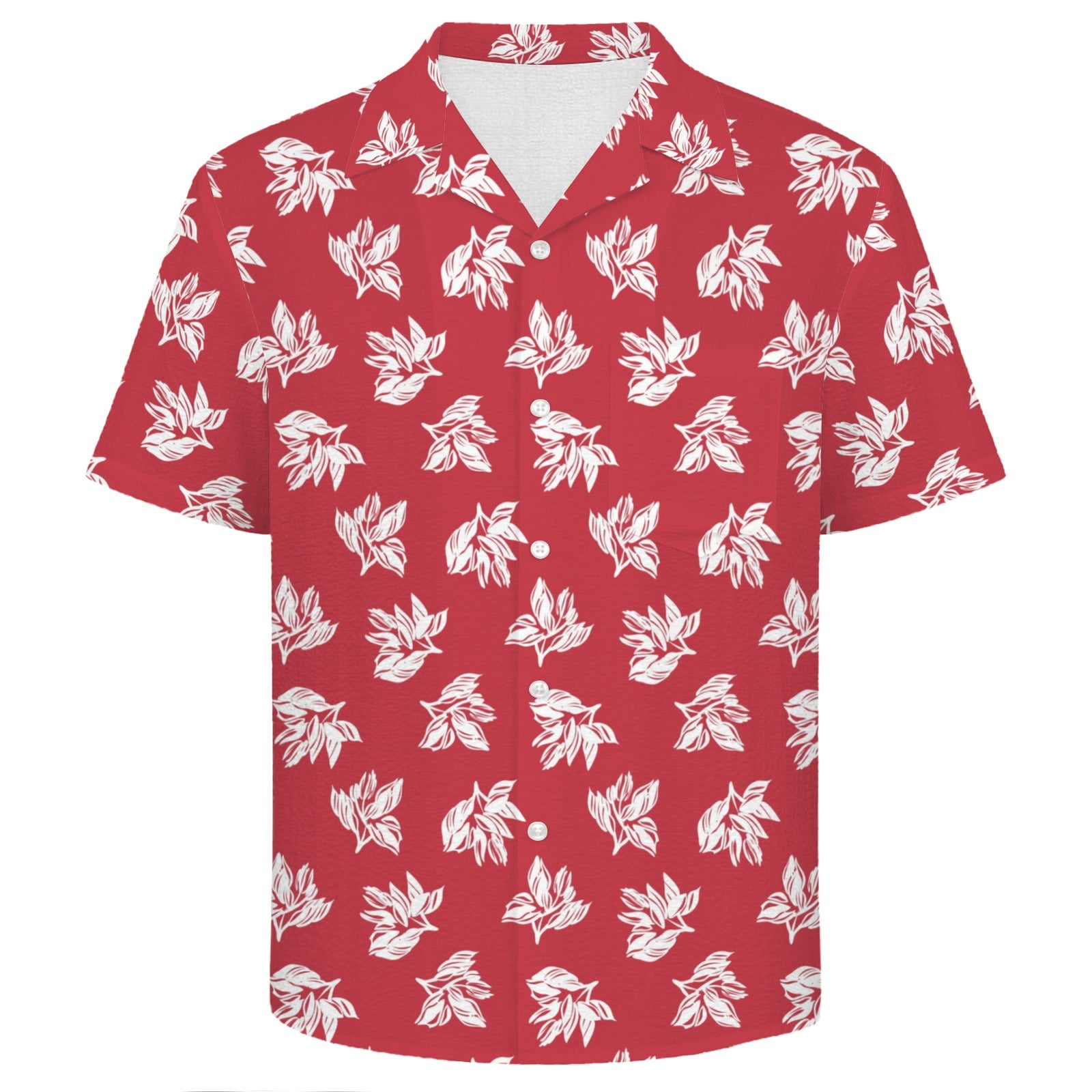 Red Retro Foliage Men's Crinkle Hawaiian Shirt
