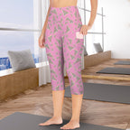 Fairy Bread Pink Women's High Waist Pocket Capri Yoga Leggings Women's High Waist Capri Yoga Leggings Food Printed Offshore