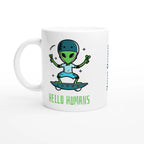 Personalised - Hello Humans - White 11oz Ceramic Mug with Colour Inside Ceramic White Personalised 11oz Mug customise Globally Fulfilled personalise Sci Fi