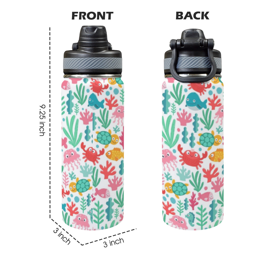 Cartoon Sea Creatures - Insulated Water Bottle with Dual-Use Lid (18oz) Insulated Water Bottle with Dual-Use Lid (18oz) animal Ocean Printed Offshore
