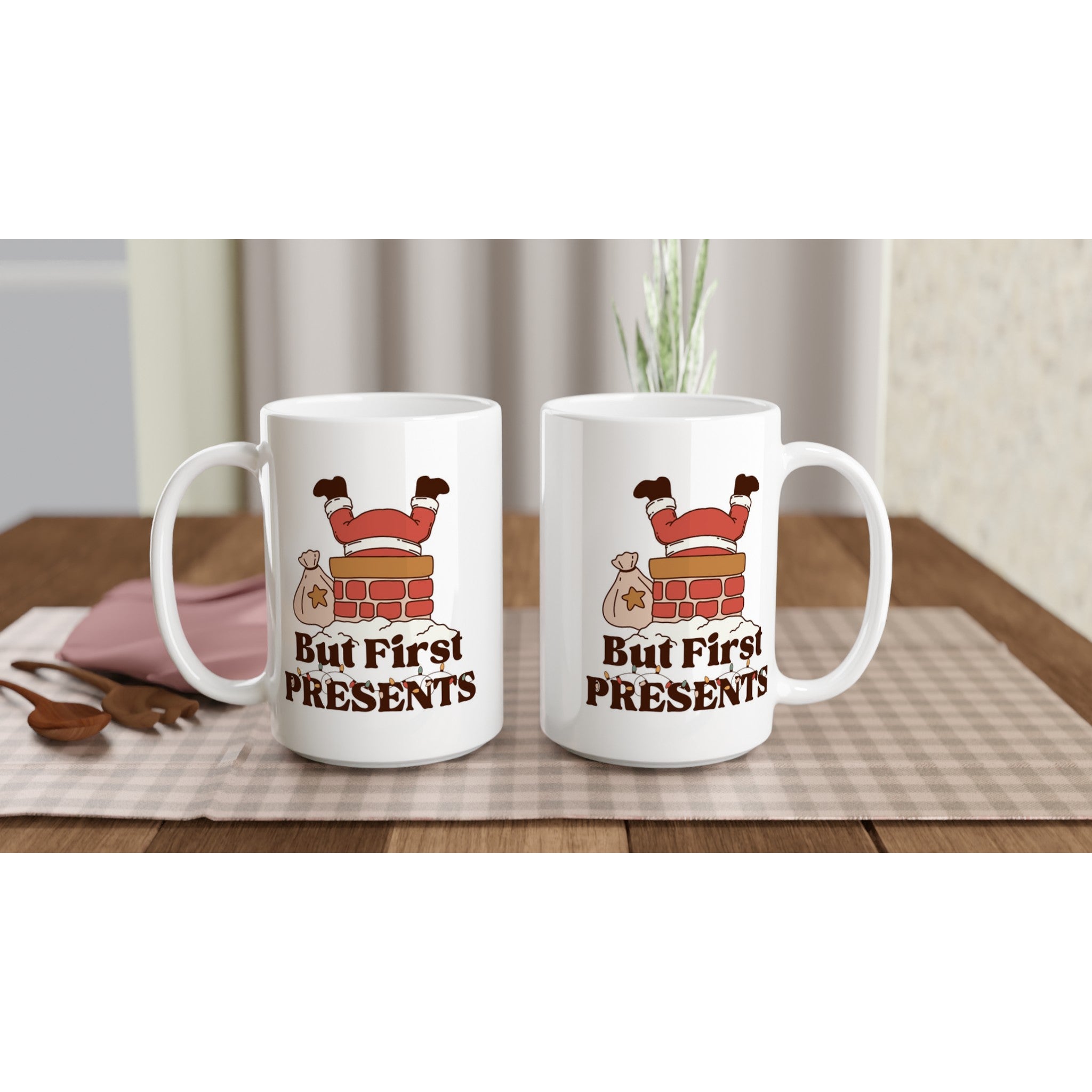 But First Presents, Santa In Chimney - White 15oz Ceramic Mug Christmas 15oz Mug