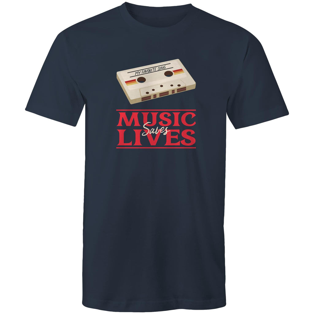 Music Saves Lives, Cassette Tape - Mens T-Shirt Navy Mens T-shirt Music Printed In Australia Retro