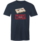Music Saves Lives, Cassette Tape - Mens T-Shirt Navy Mens T-shirt Music Printed In Australia Retro