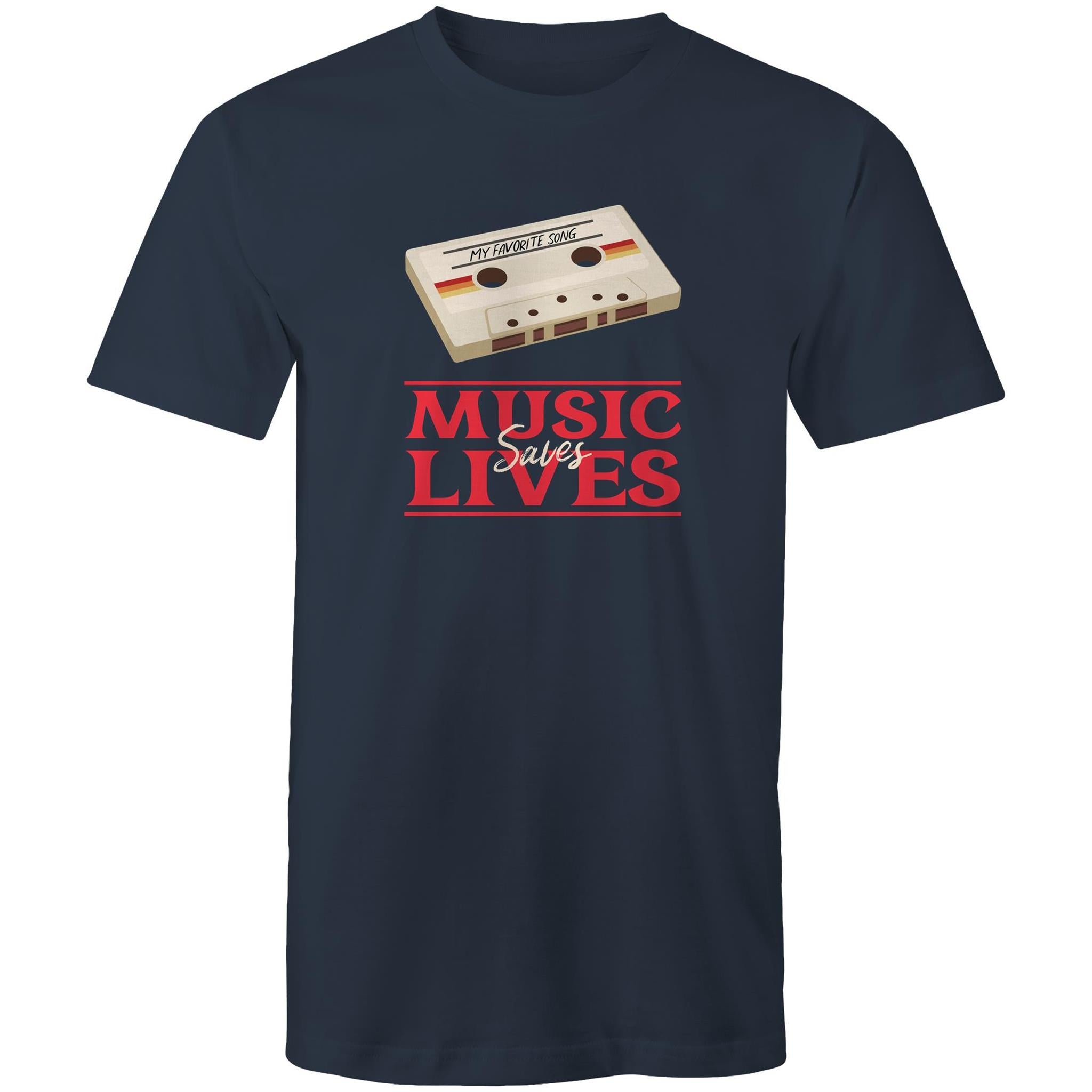 Music Saves Lives, Cassette Tape - Mens T-Shirt Navy Mens T-shirt Music Printed In Australia Retro