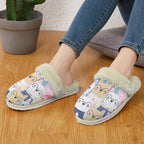 Dog Crowd Women's Fur Trim Thick-Sole Indoor Slippers Women's Fur Trimmed Slippers animal Printed Offshore