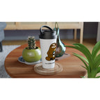 No Talkie Before Coffee, Sloth - White 15oz Stainless Steel Travel Mug Travel Mug animal Coffee Globally Fulfilled