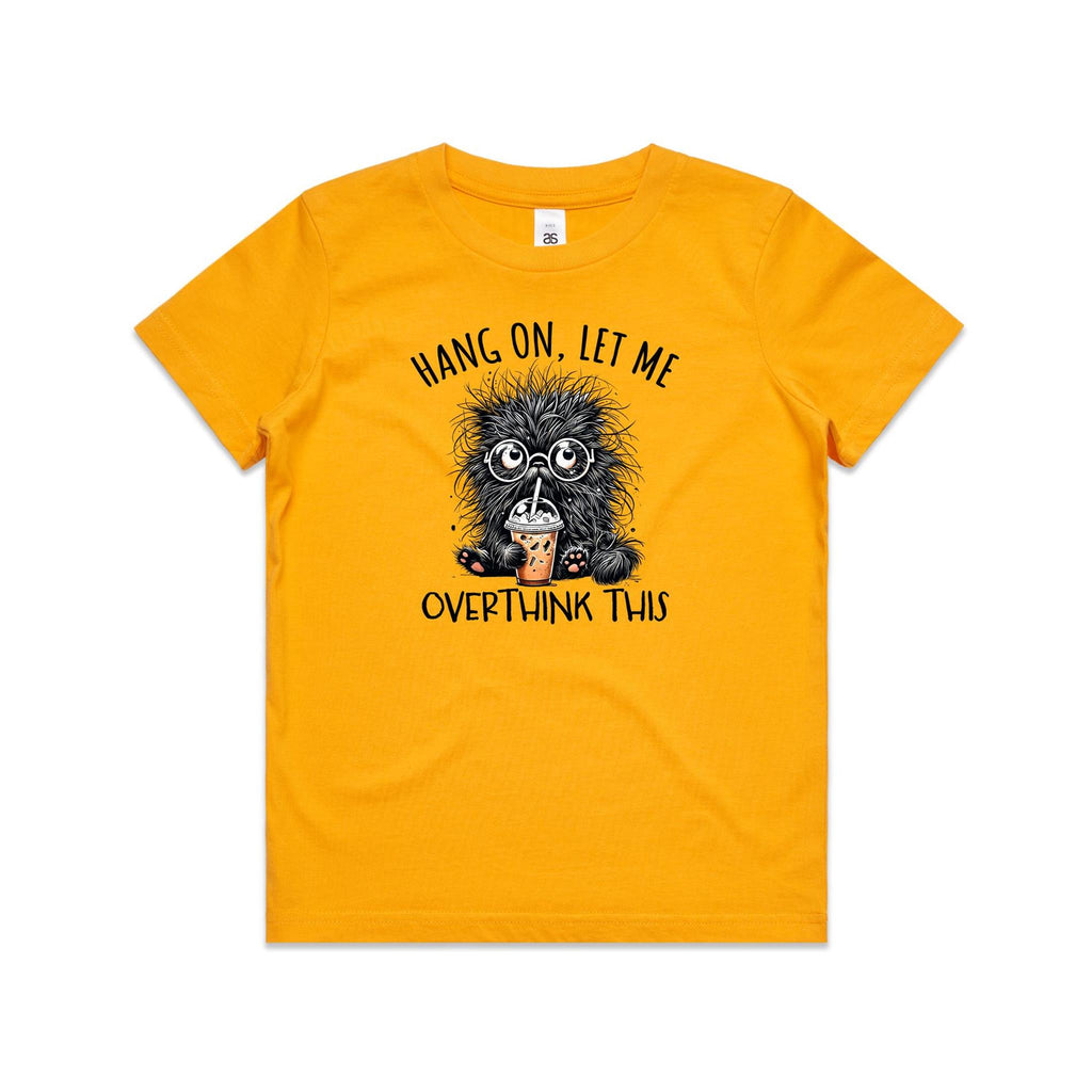 Frazzled Cat, Hang On Let Me Overthink This Kid's AS Colour T-shirt Gold Kids Youth T-shirt animal Printed In Australia