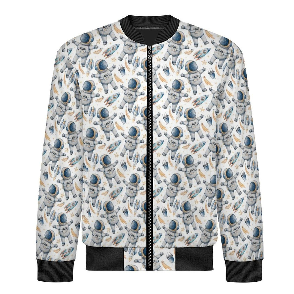 Astronauts And Rocket Ships Men's Casual Zip‑Up Bomber Jacket