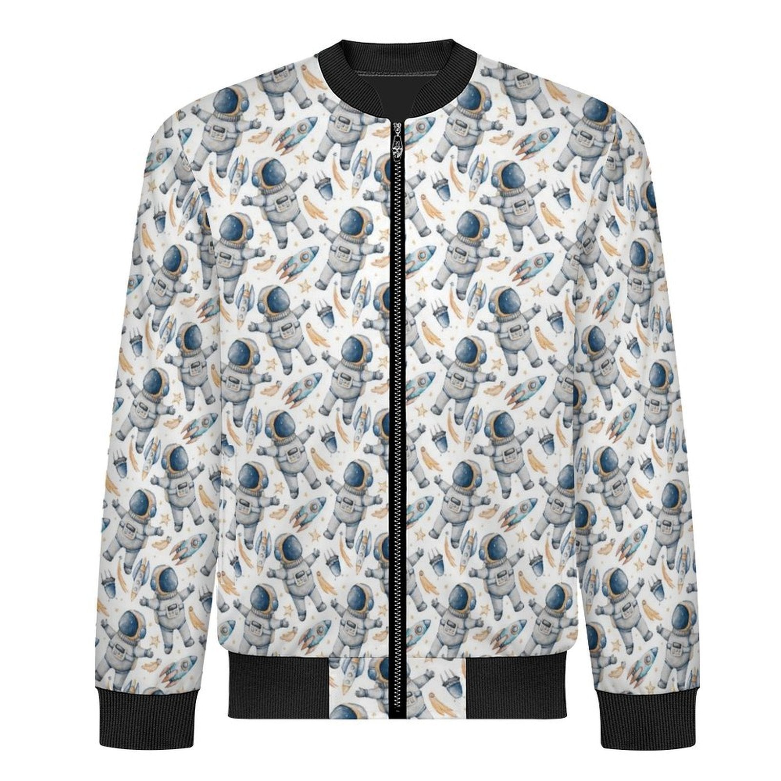 Astronauts And Rocket Ships Men's Casual Zip‑Up Bomber Jacket