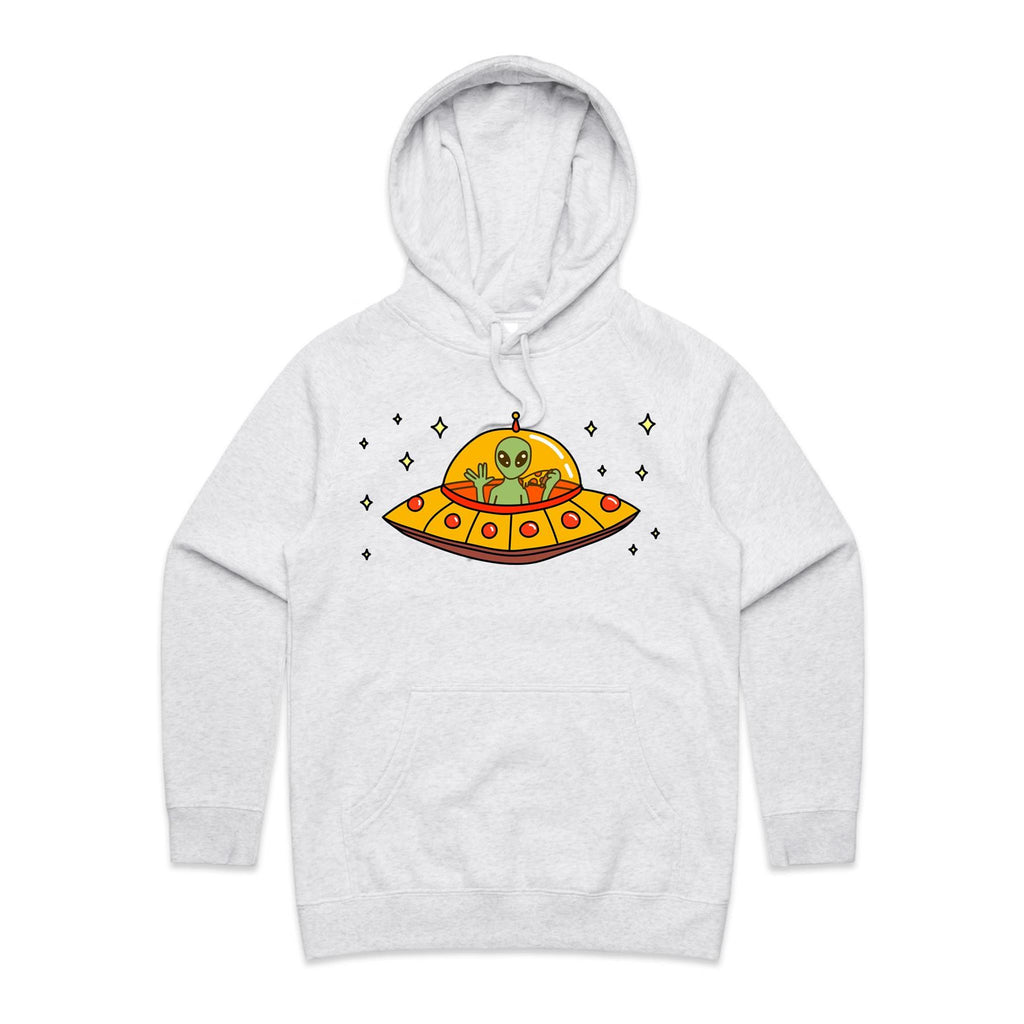 Alien Pizza - Womens Hoodie White Marle Womens Hoodie Food Printed In Australia Sci Fi