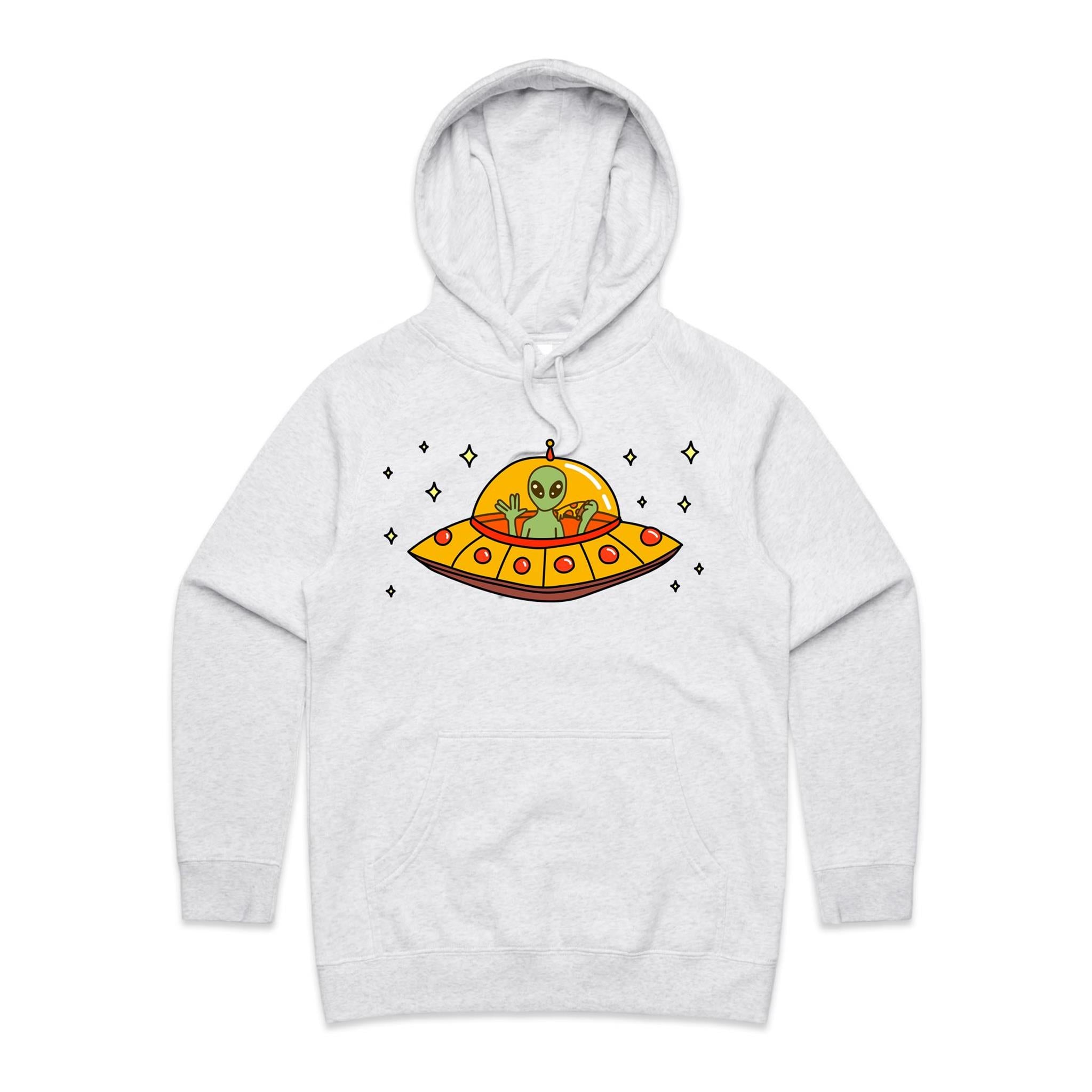 Alien Pizza - Womens Hoodie White Marle Womens Hoodie Food Printed In Australia Sci Fi