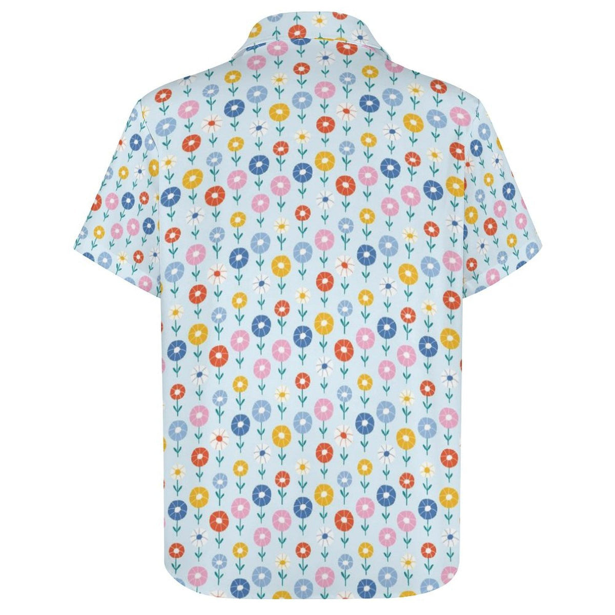 Abstract Cute Flowers Women's Collared Pocketless Short Sleeve Shirt