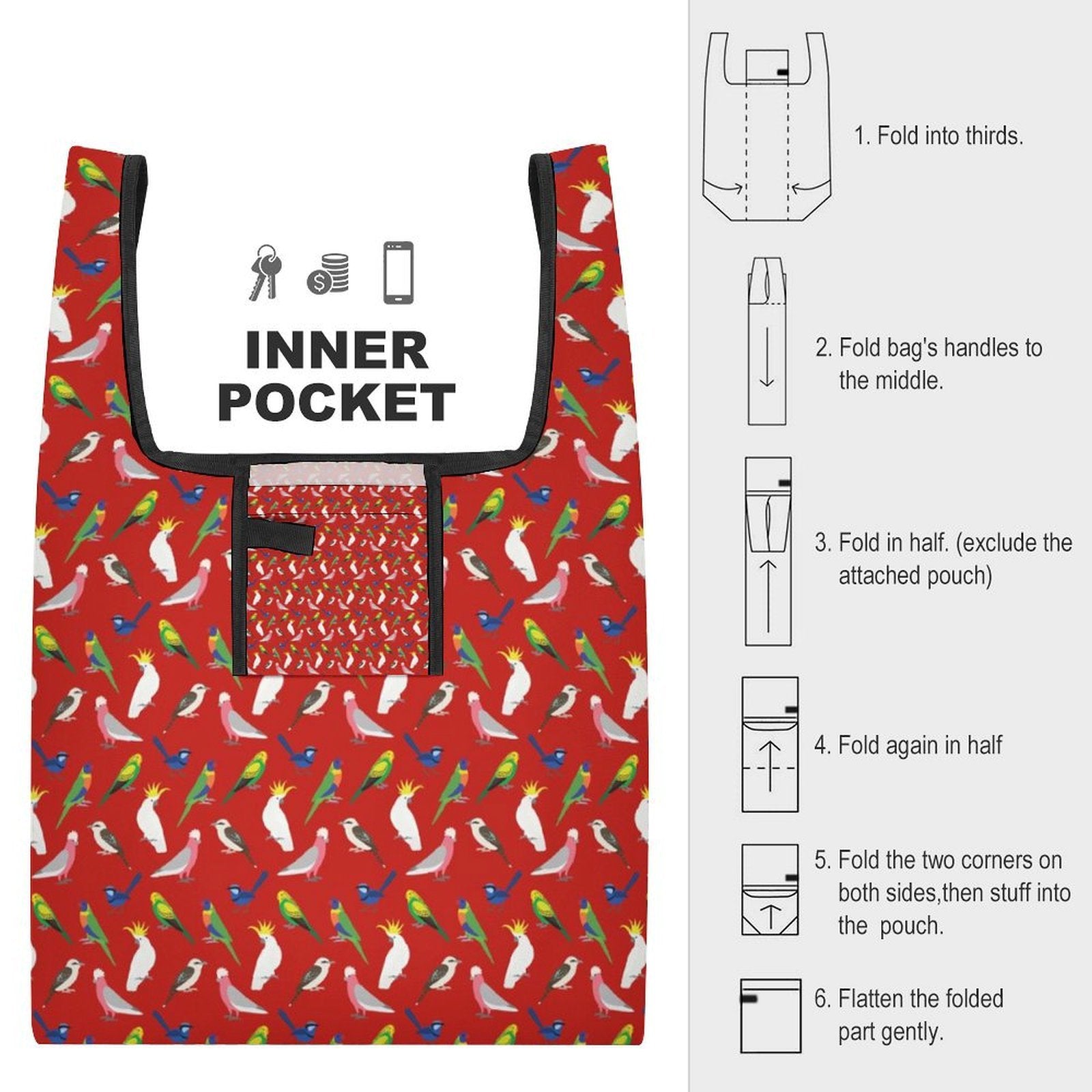 Australian Birds On Red Foldable Shopping Bag