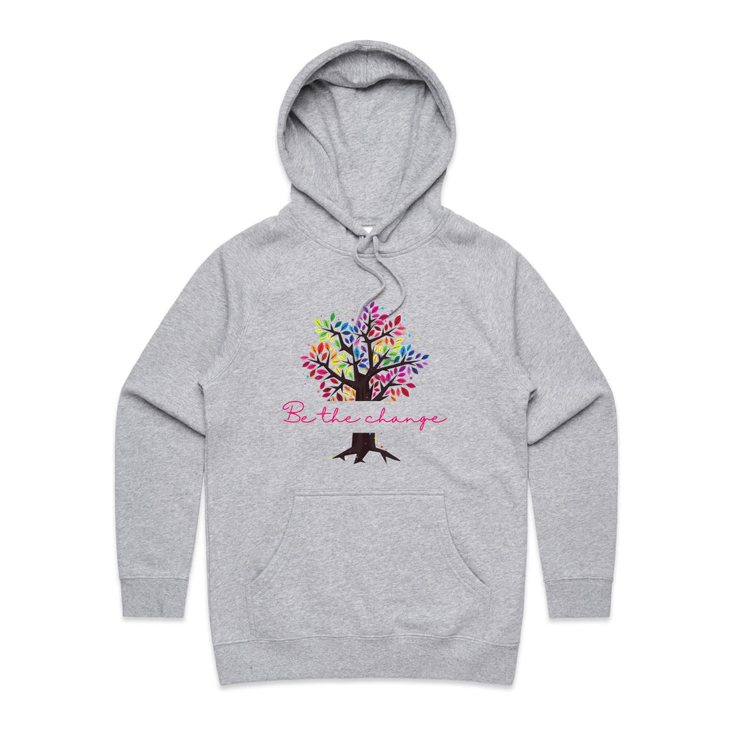 Be The Change - Womens Hoodie Grey Marle Womens Hoodie Printed In Australia