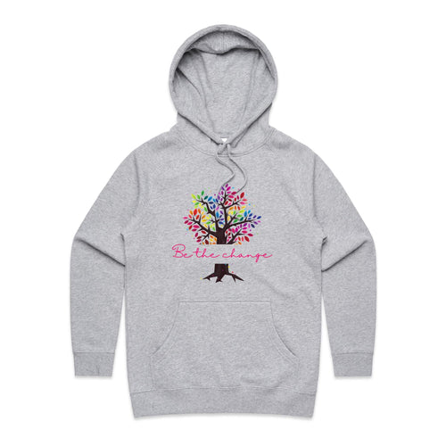 Be The Change - Womens Hoodie Grey Marle Womens Hoodie Printed In Australia