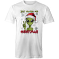 Just Waiting For Christmas, Alien - Mens T-Shirt White Mens Christmas T-shirt Christmas Printed In Australia