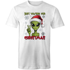 Just Waiting For Christmas, Alien - Mens T-Shirt White Mens Christmas T-shirt Christmas Printed In Australia