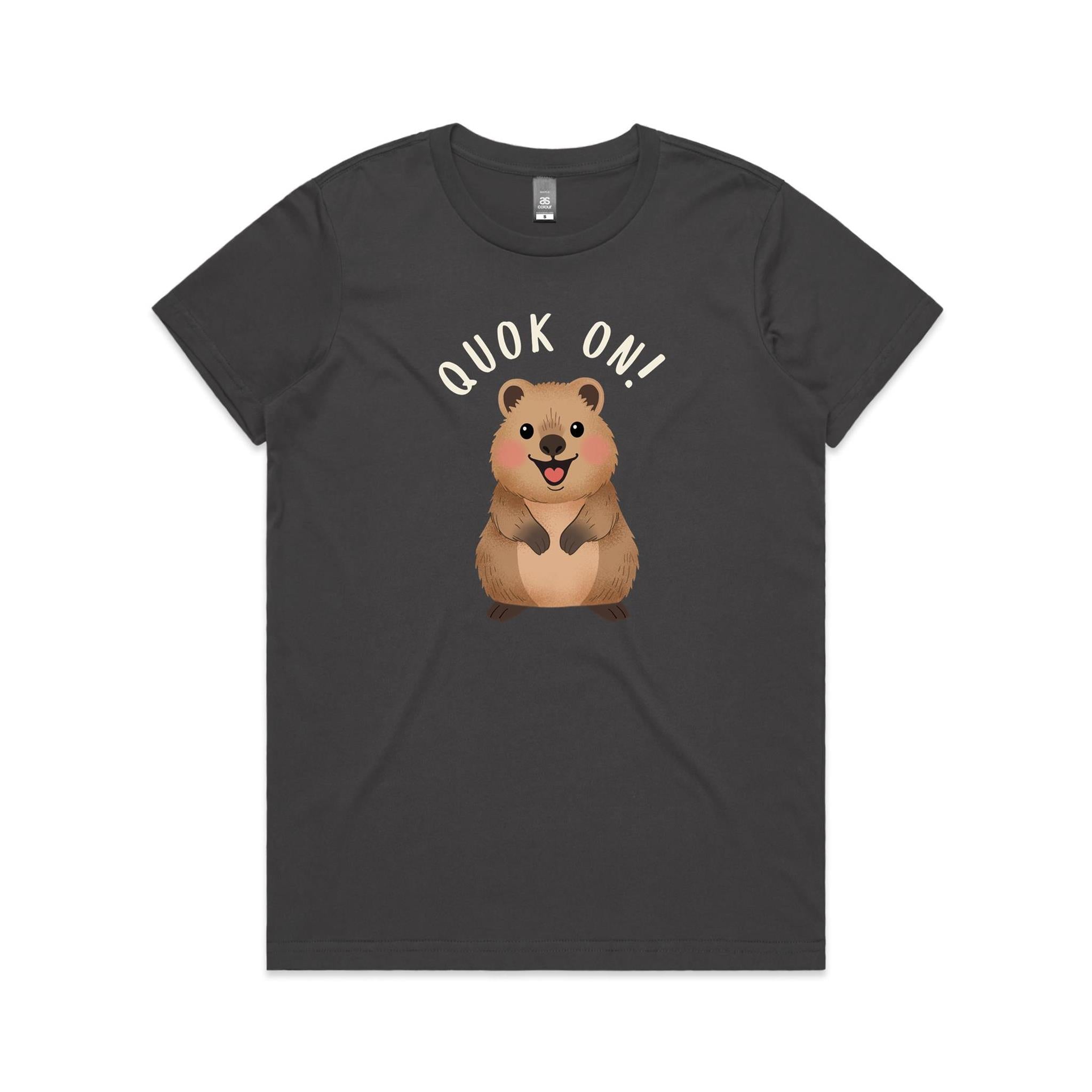 Quokka, Quok On Women's AS Colour T-shirt Charcoal Womens T-shirt animal Printed In Australia