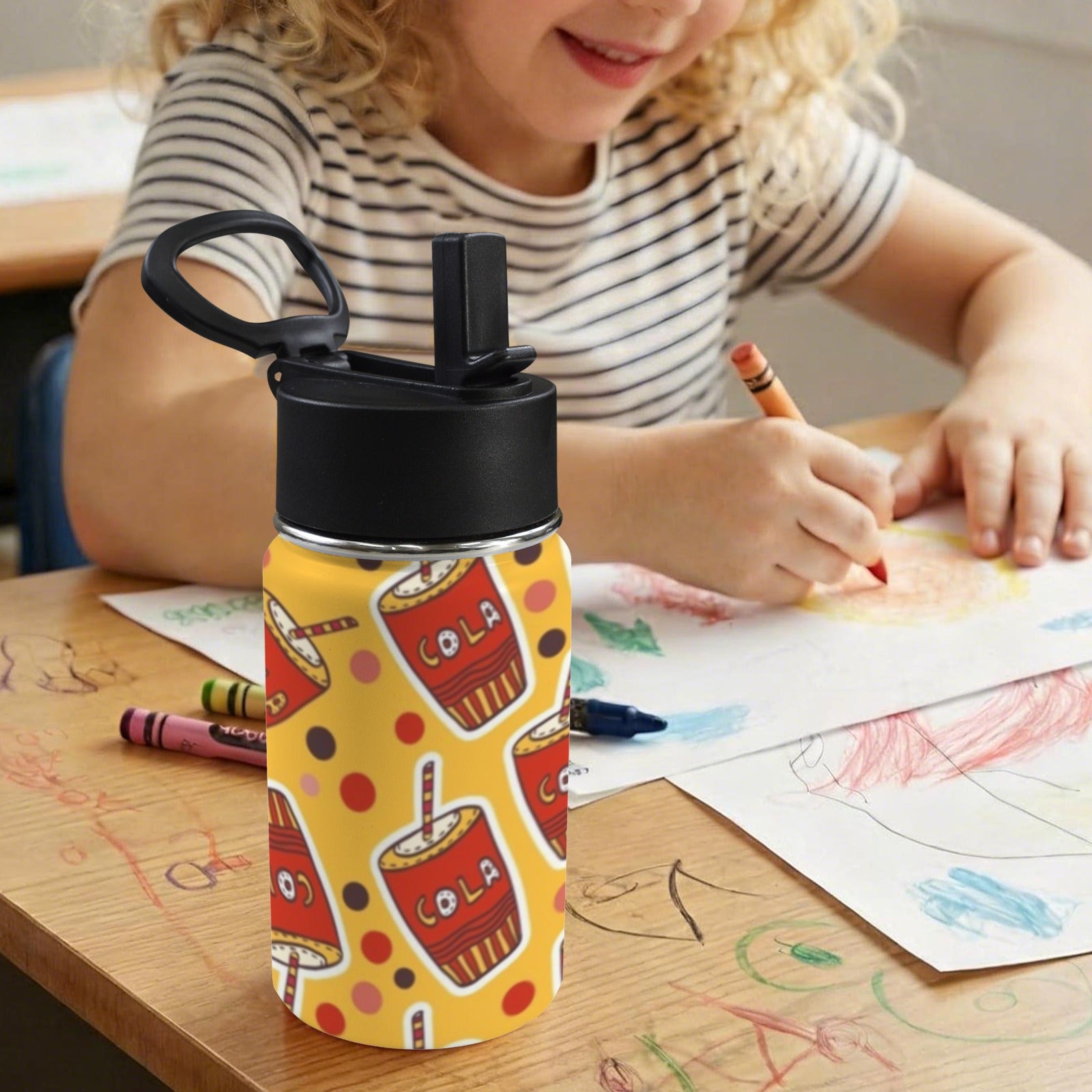 Cola 12oz Kids Water Bottle with Straw Lid