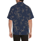 Gold Flowers On Navy - Mens Hawaiian Shirt