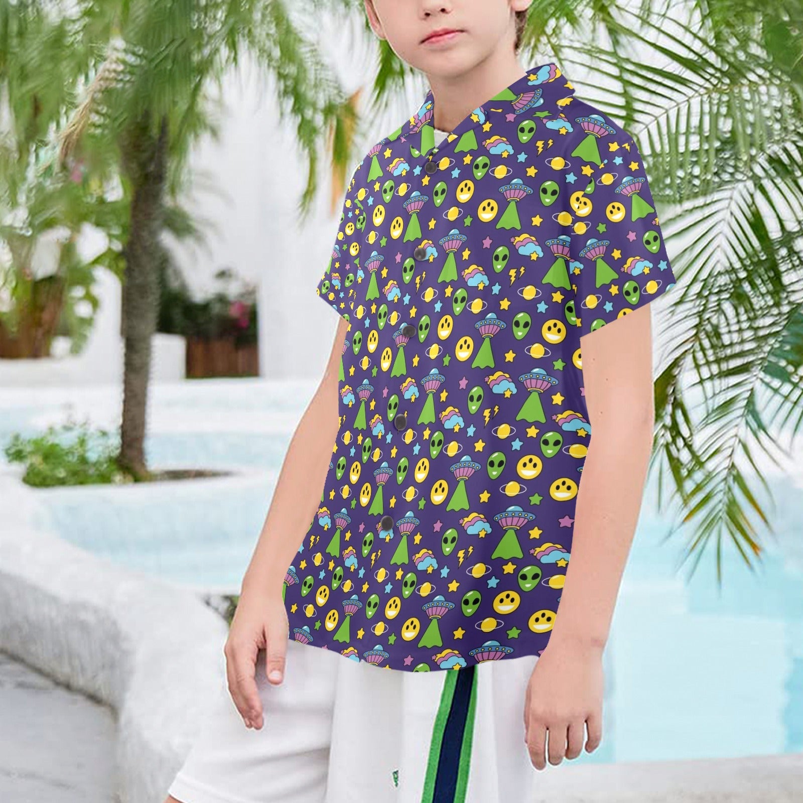 Groovy Alien And UFO Senior Kids Hawaiian Shirt