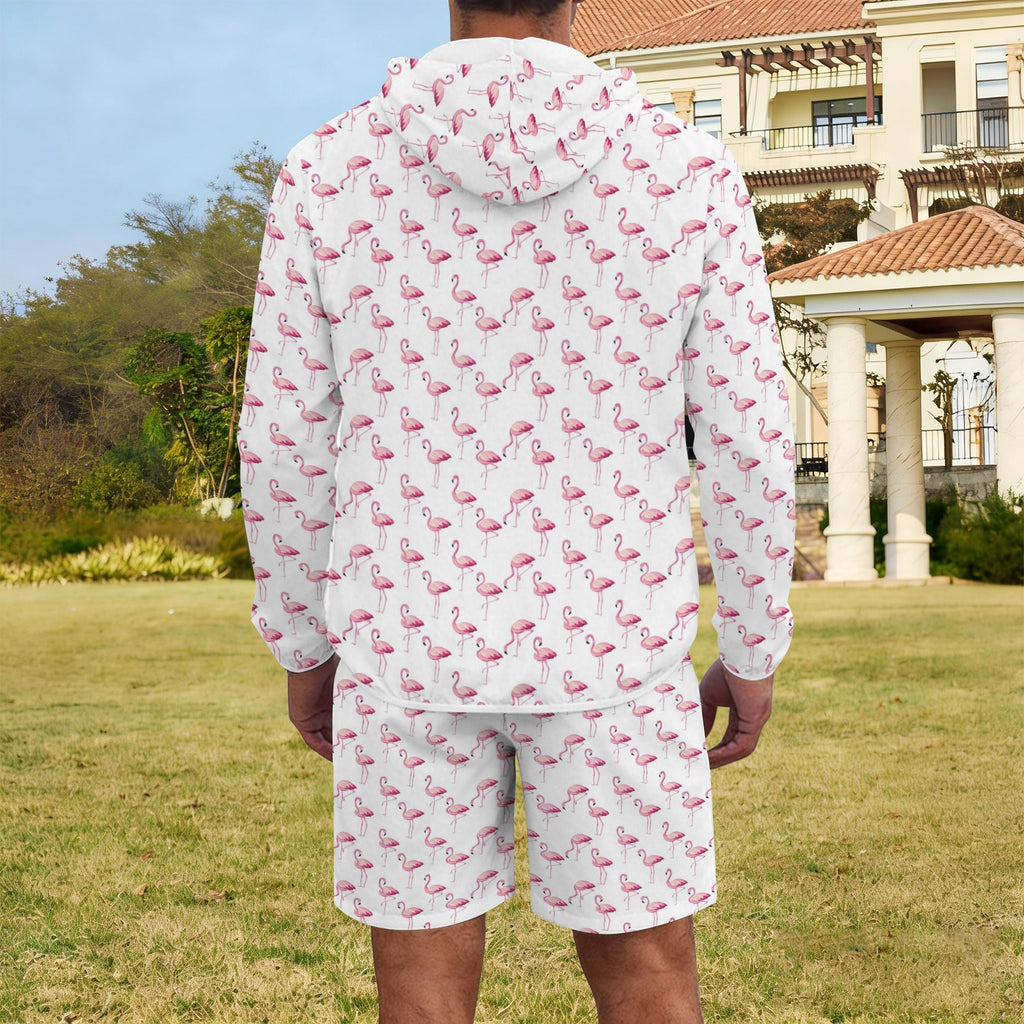 Flamingos Men's Lightweight Sun Hoodie & Shorts Set Men's Lightweight Sun Hoodie & Shorts animal Printed Offshore