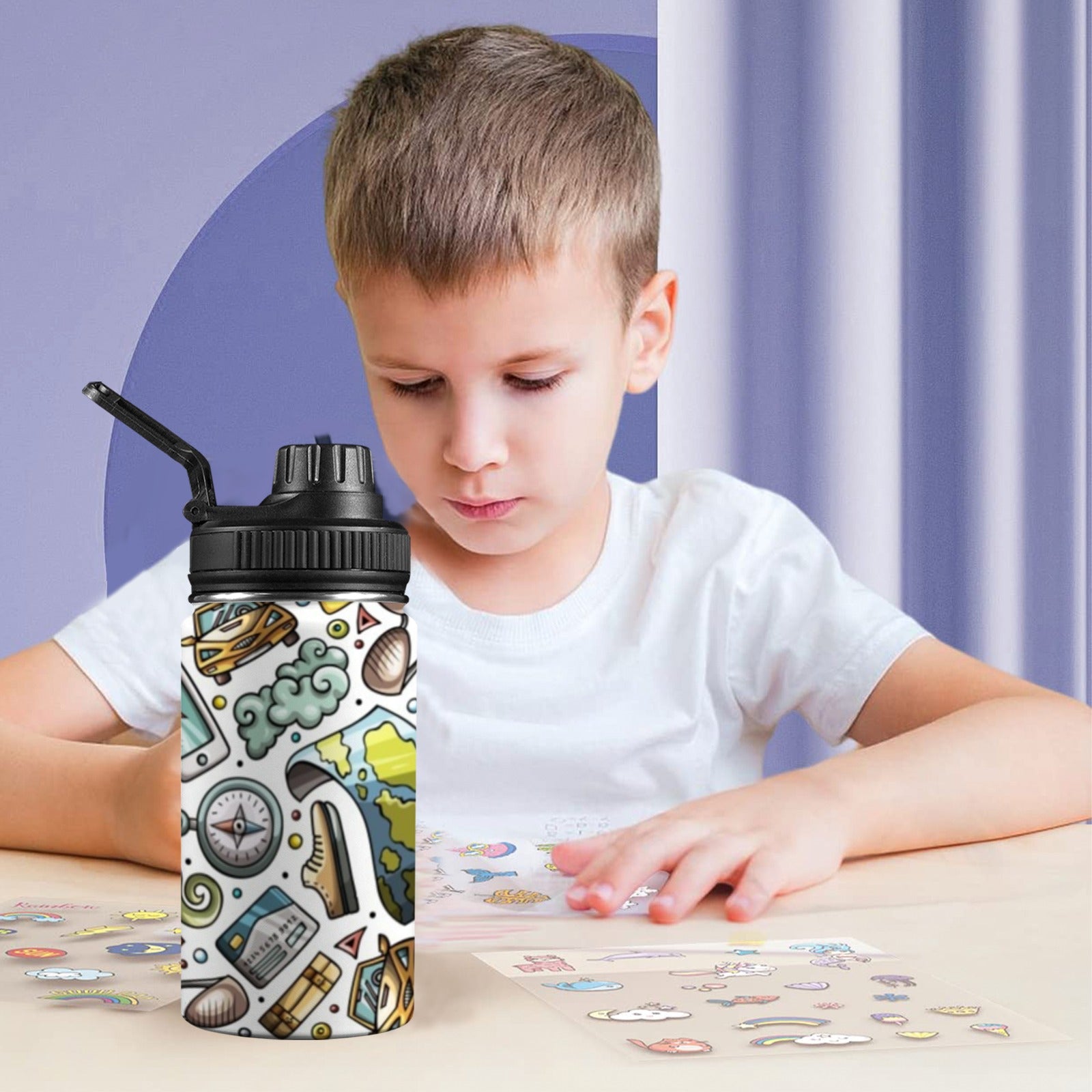 Travel Montage - Kids Water Bottle with Chug Lid (12 oz)