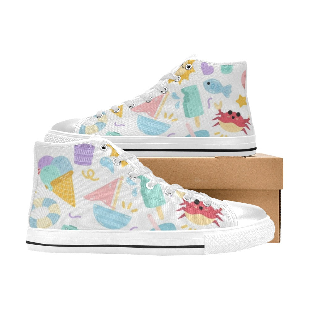Summer Fun - Kids High Top Canvas Shoes