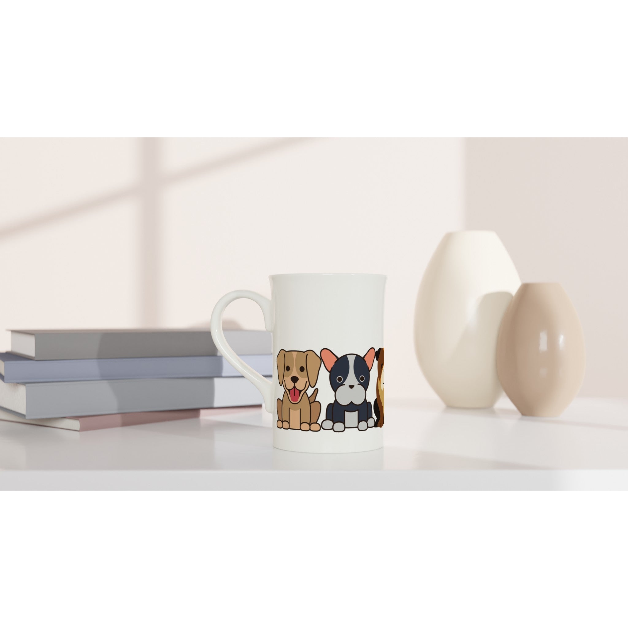 Dog Line - White 10oz Porcelain Slim Mug Porcelain Mug animal Globally Fulfilled