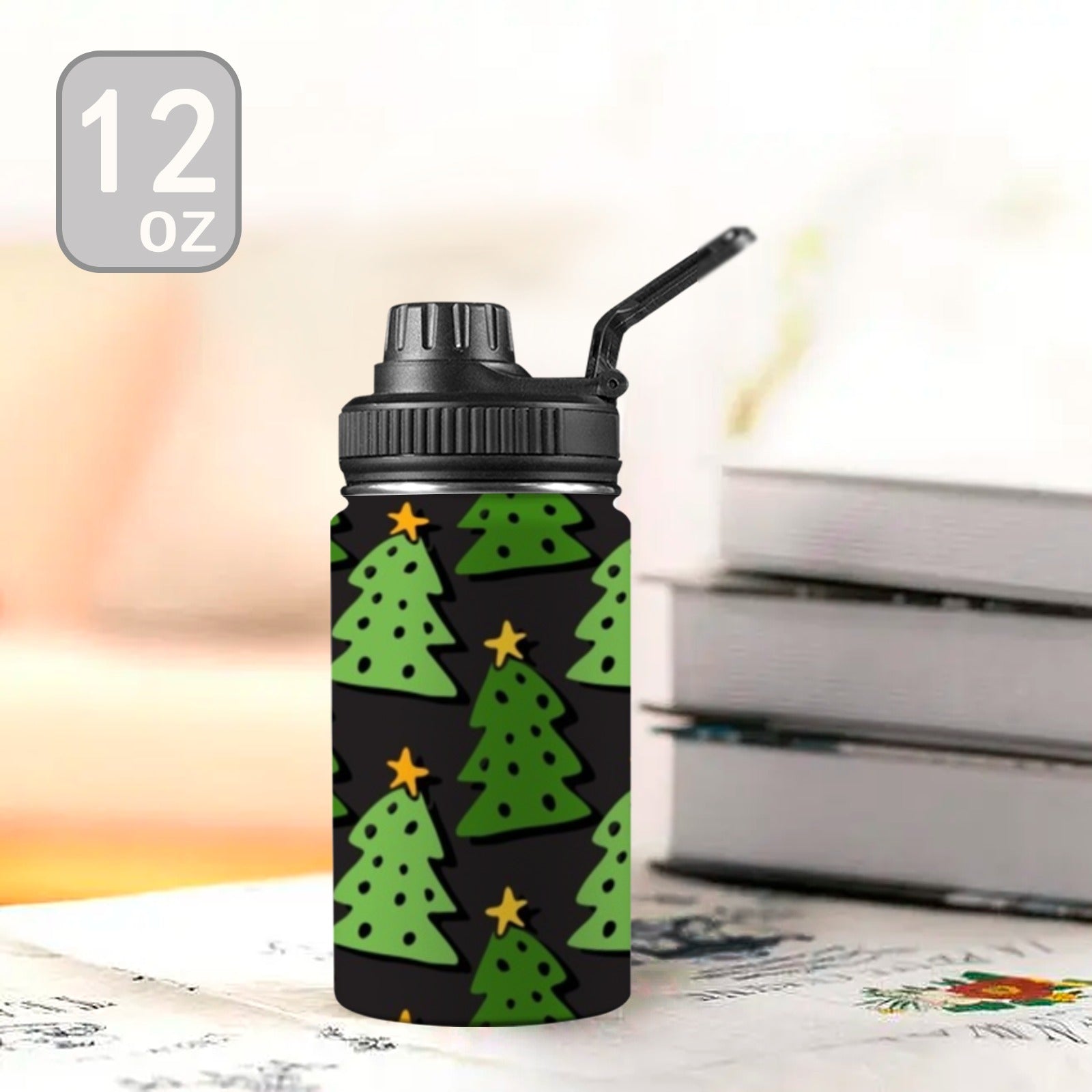 Christmas Trees - Kids Water Bottle with Chug Lid (12 oz) Kids Water Bottle with Chug Lid Christmas Printed Offshore