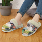 Butterfly Wings Women's Fur Trim Thick-Sole Indoor Slippers Women's Fur Trimmed Slippers animal Printed Offshore