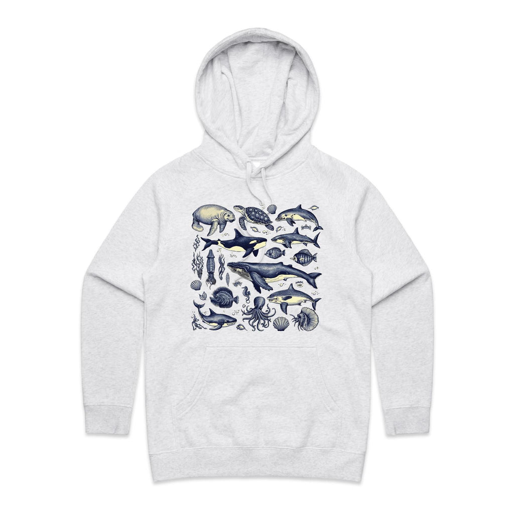 Sea Creatures - Womens Hoodie White Marle Womens Hoodie animal Printed In Australia