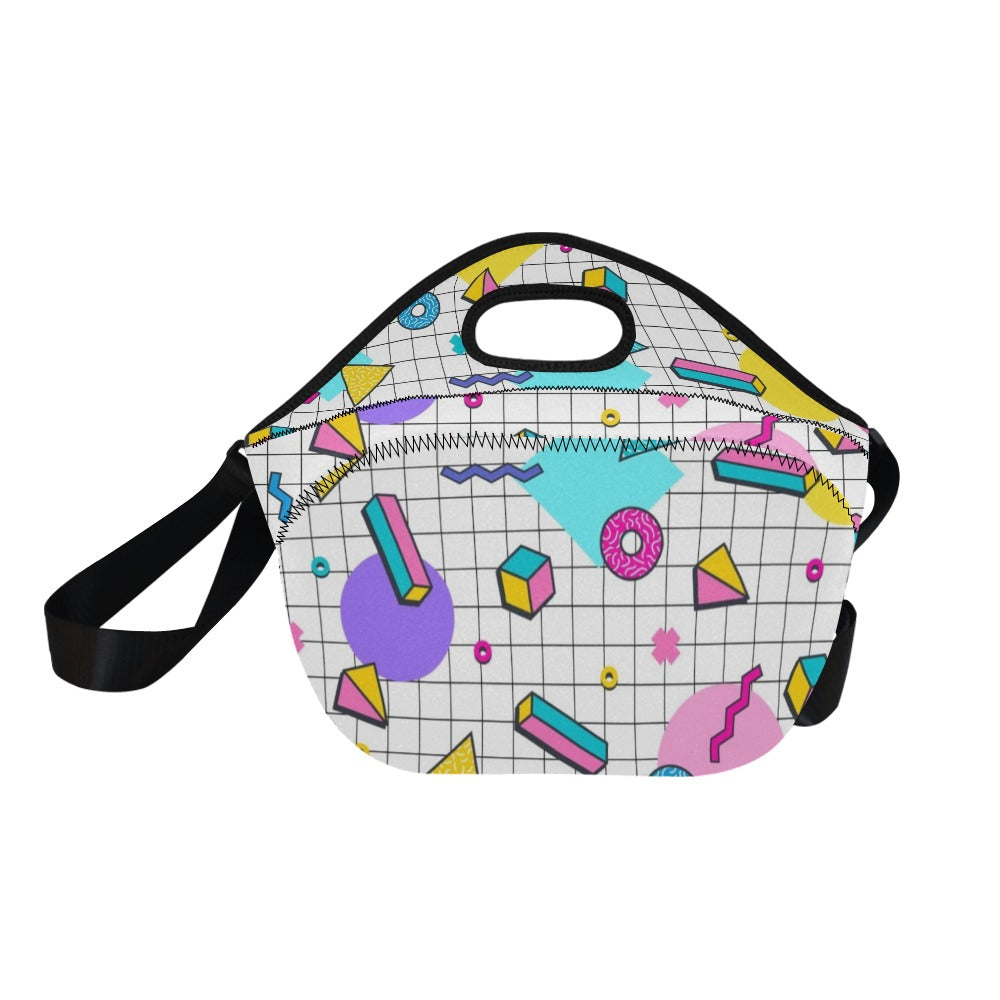 80's Grid - Neoprene Lunch Bag/Large (Model 1669) Neoprene Lunch Bag Printed Offshore Retro