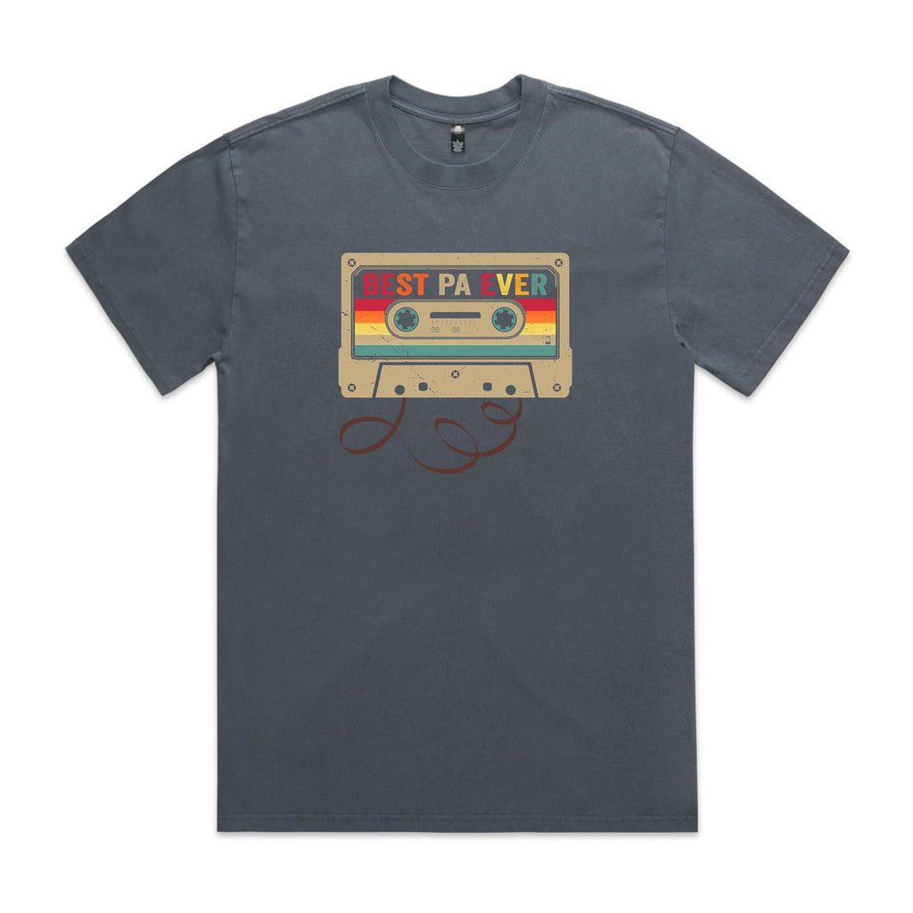 Best Pa Ever, Cassette Tape AS Colour Heavy Faded Tee Unisex Faded indigo Heavy Faded T-shirt Dad Music Printed In Australia