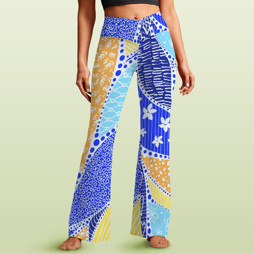 Blue Swirl High Waist Crossover Tummy Control Flare Leggings 5XL High Waist Flare Leggings Printed Offshore