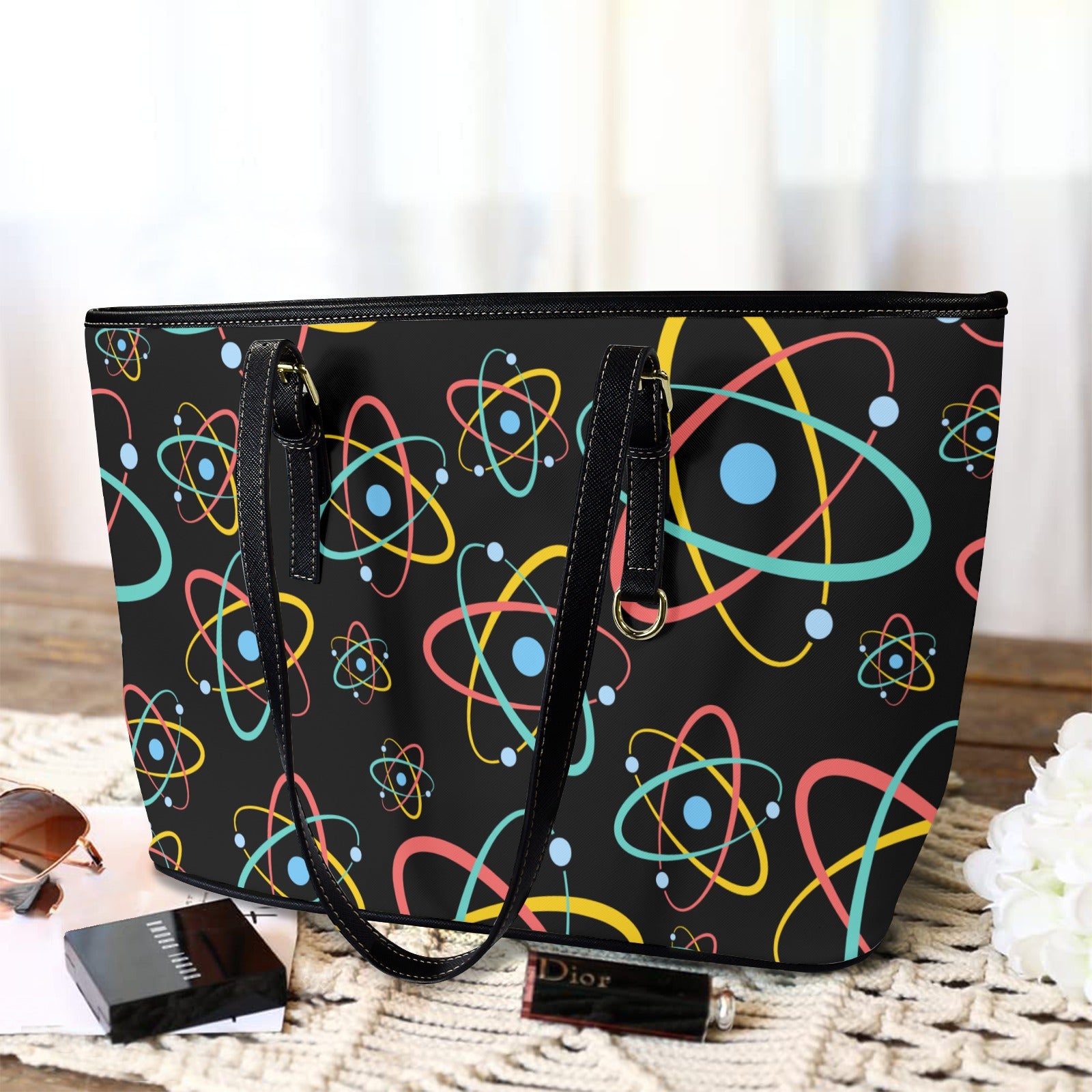 Atoms - Leather Tote Bag-Large