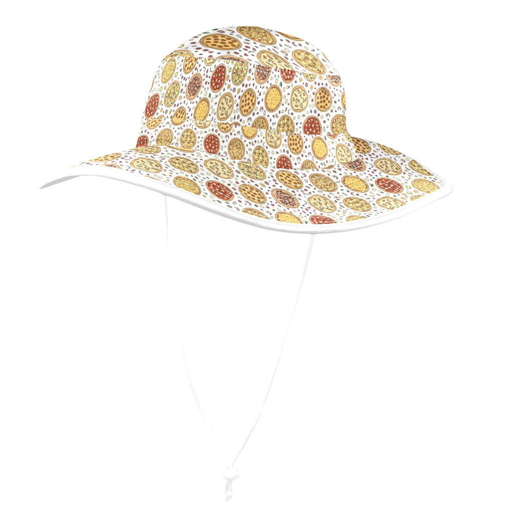 Round Pizzas On White Wide Brim Bucket Hat Wide Brim Bucket Hat Food Printed Offshore