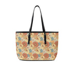 Vintage Retro Floral PU Leather Tote Bag Large One Size Leather Tote Bag-Large Plants Printed Offshore