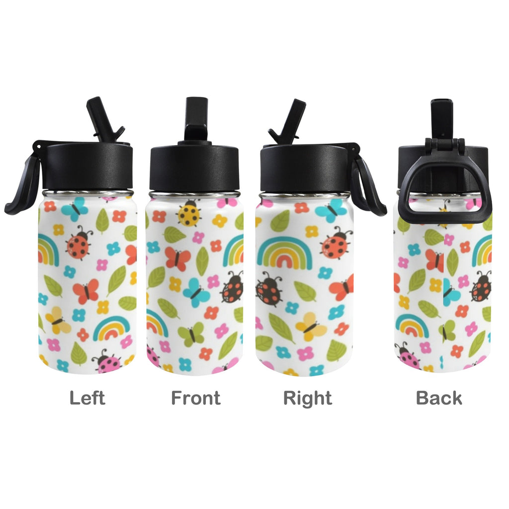 Ladybugs And Rainbows 12oz Kids Water Bottle with Straw Lid
