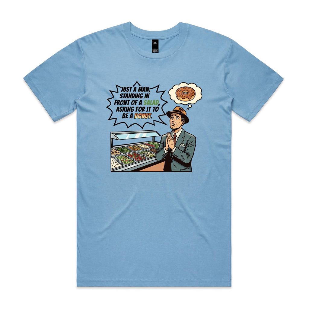 Just A Man Standing In Front Of A Salad Men's AS Colour T-shirt Carolina Blue Mens T-shirt Food Printed In Australia