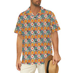 Happy Retro Flowers Men's Short Sleeve Hawaiian Shirt Men's Hawaiian Shirt (New) Printed Offshore Retro