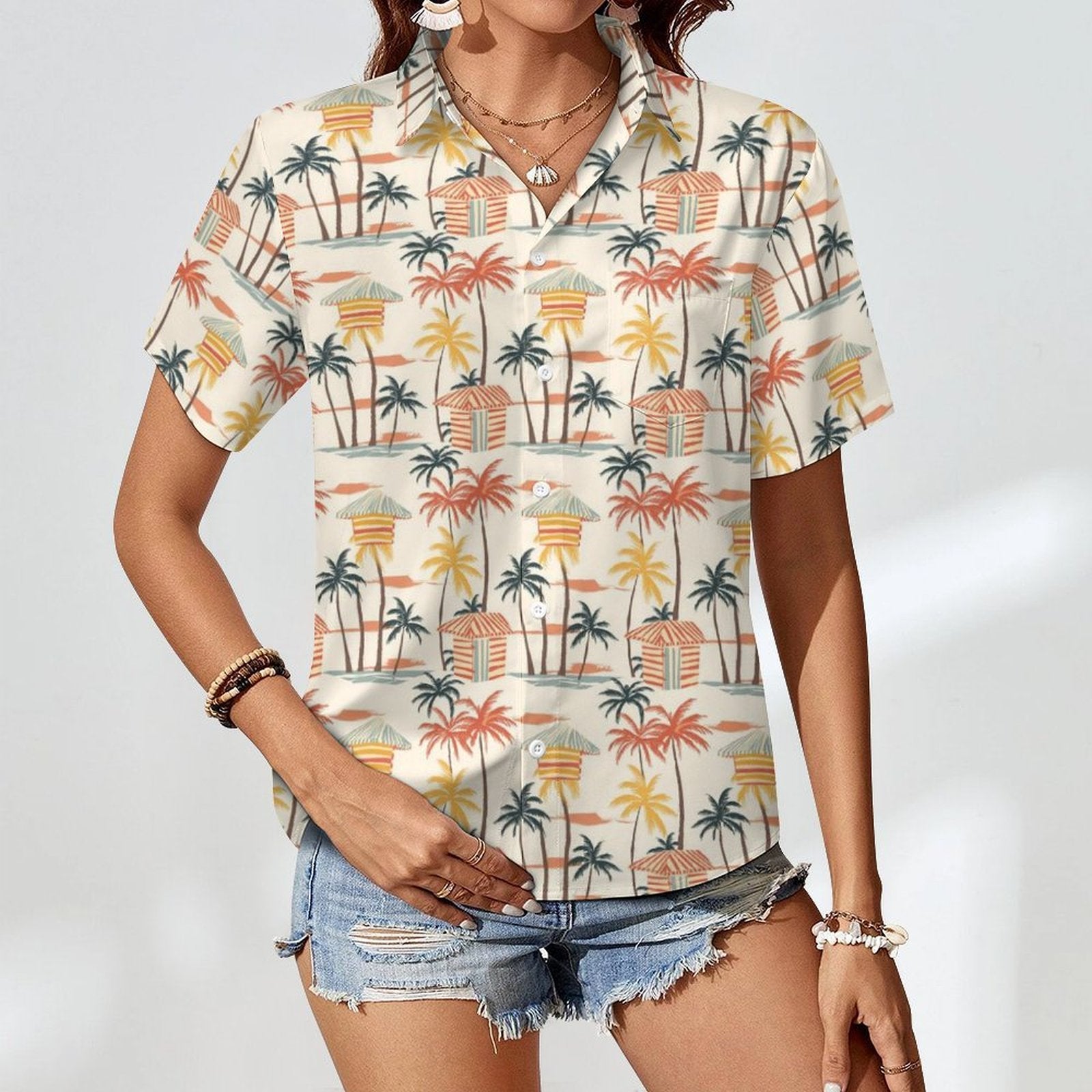 Beach Shack Women's Short-Sleeve Button Up Shirt Women's Short-Sleeve Button Up Shirt Printed Offshore Surf