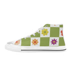 Flower Check Kids High Top Canvas Shoes US6Y Kids High Top Canvas Shoes Plants Printed Offshore
