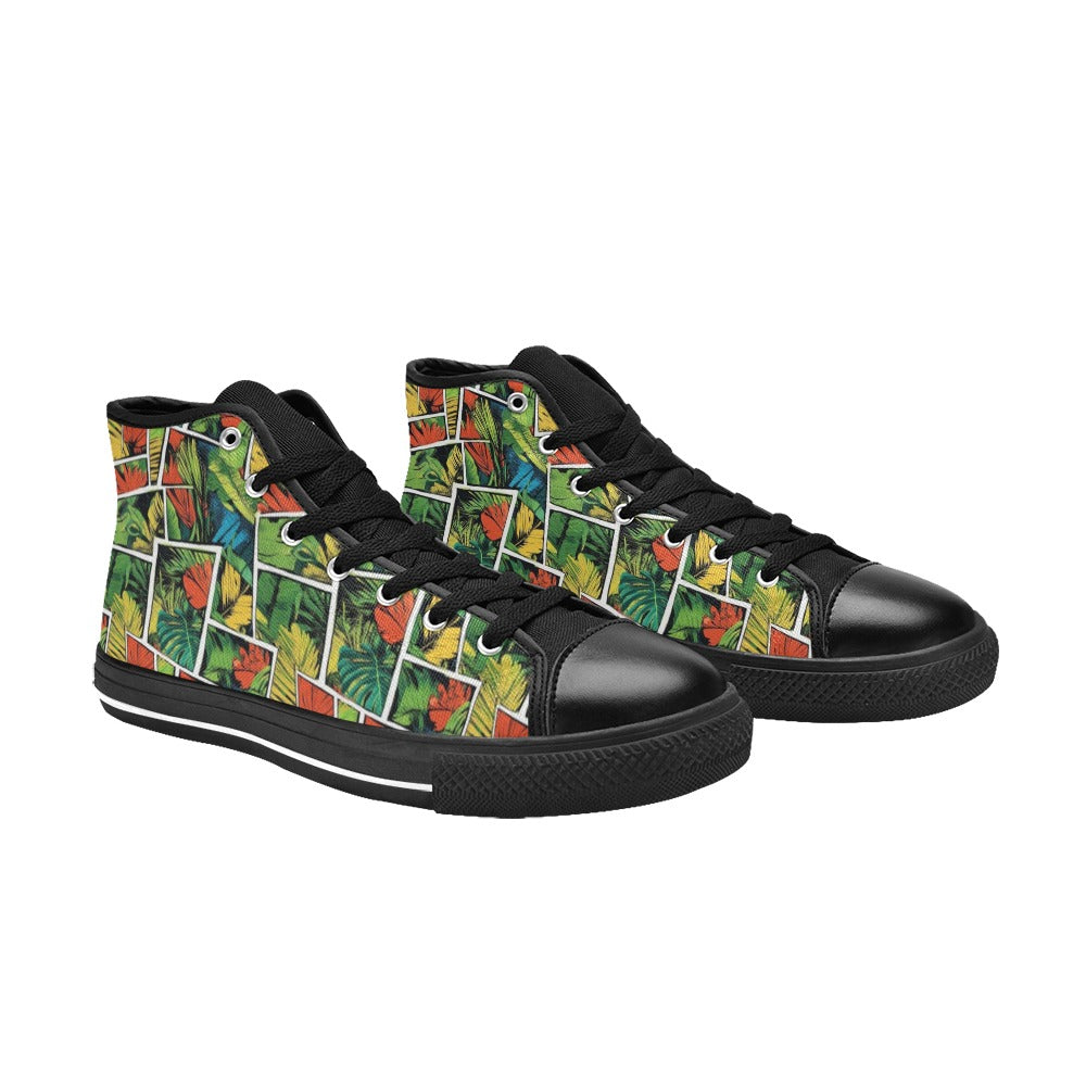 Tropical Comic Book Style Men's High Top Canvas Shoes Men's Classic High Top Canvas Shoes comic Plants Printed Offshore