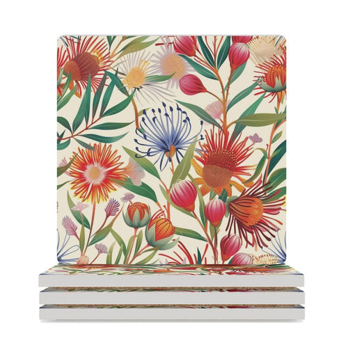 Australian Flora - Ceramic Coasters (Square) white Ceramic Coasters Plants Printed Offshore