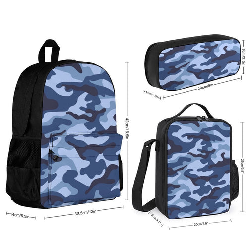 Blue Camouflage - Three Piece Backpack Set