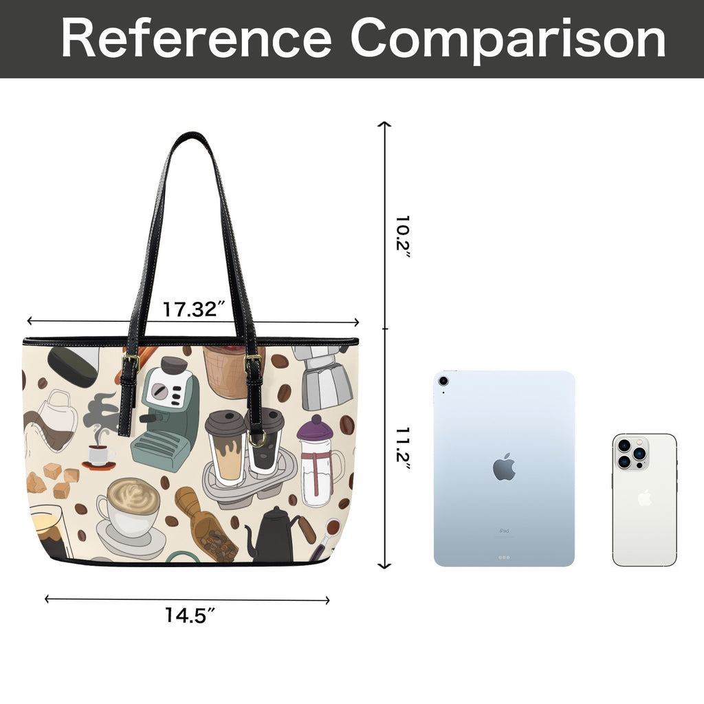 All The Coffee - Leather Tote Bag-Large