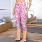 Pink Leopard Women's High Waist Pocket Capri Yoga Leggings Women's High Waist Capri Yoga Leggings animal Printed Offshore